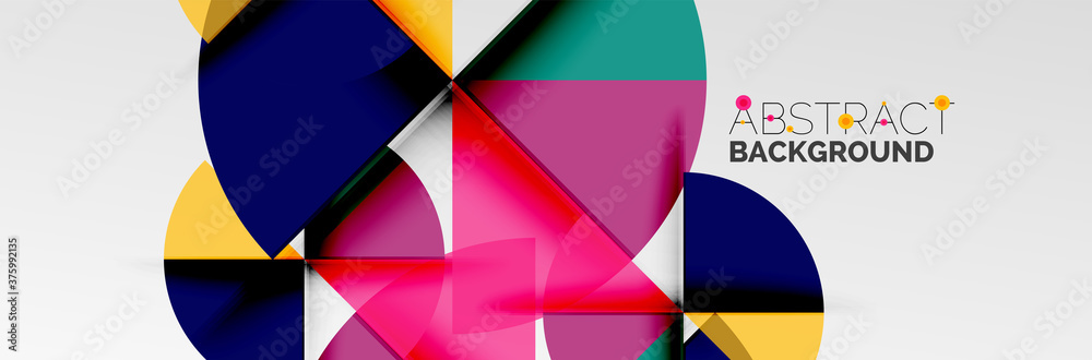 Bright color circles, abstract round shapes and triangles composition with shadow effects. Vector modern geometric design template Bright color circles, abstract round shapes and triangles composition with shadow effects. Vector modern geometric design template