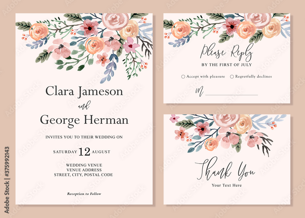 Simple Soft and Dreamy Florals Watercolor Wedding Invitation