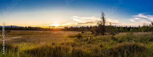 Panoramic View of a Beautiful Canadian Landscape during a Sunny Summer Sunset. Taken near Clinton  British Columbia  Canada.