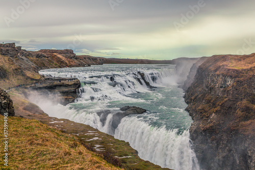 The gullfoss waterfall in Iceland  summer time.