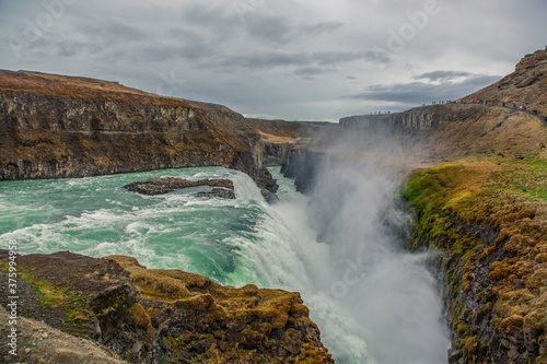 The gullfoss waterfall in Iceland, summer time.