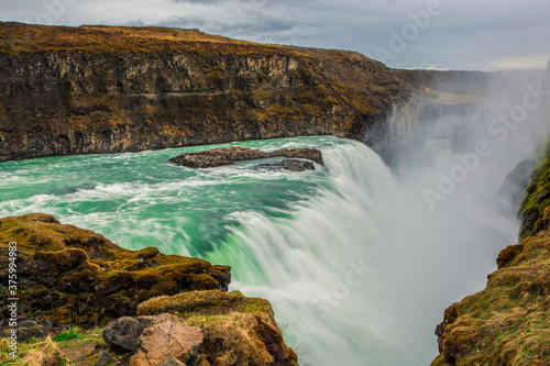 The gullfoss waterfall in Iceland, summer time.