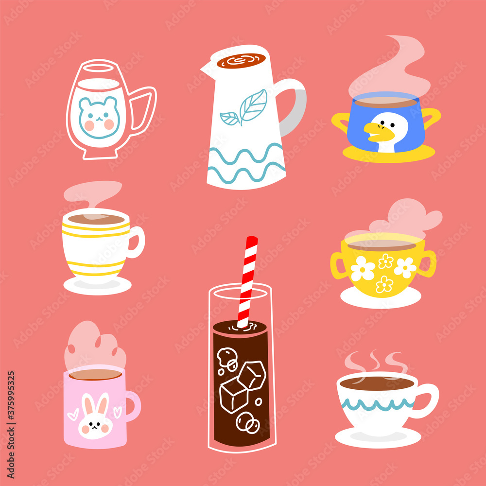Obraz premium Hot And Cold Beverages Drinks Vector Illustration Set