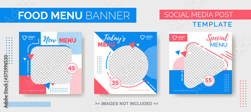 Food Menu Banner Template, Social Media  Food Tamplate, Instagram Post Food Template with blue and pink color