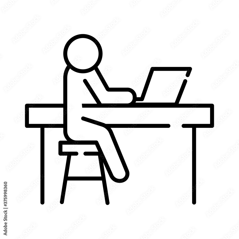 human figure avatar working in laptop in desk line style icon human figure avatar working in laptop in desk line style icon