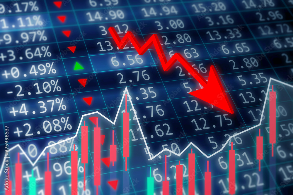 Stock market crash concept. A stock market crash is a sudden dramatic decline of stock prices