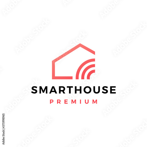 smart home house signal wifi wireless tech logo vector icon illustration