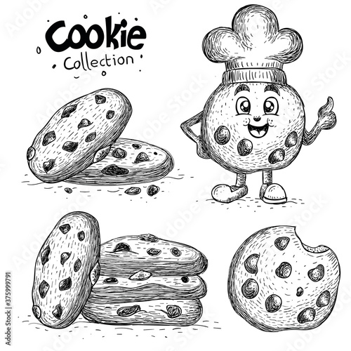 vector cookie collection, hand drawn food illustration