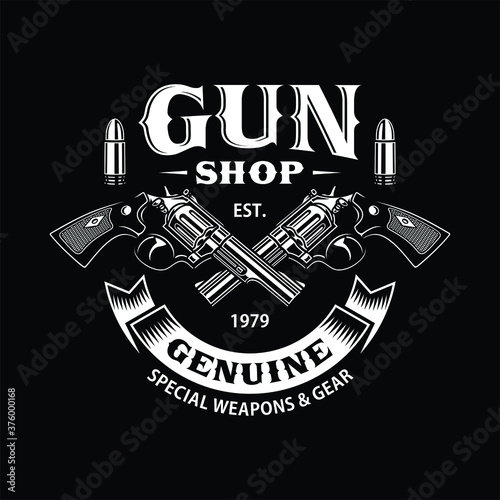 Gun Shop Emblem With Crossed Guns On Black