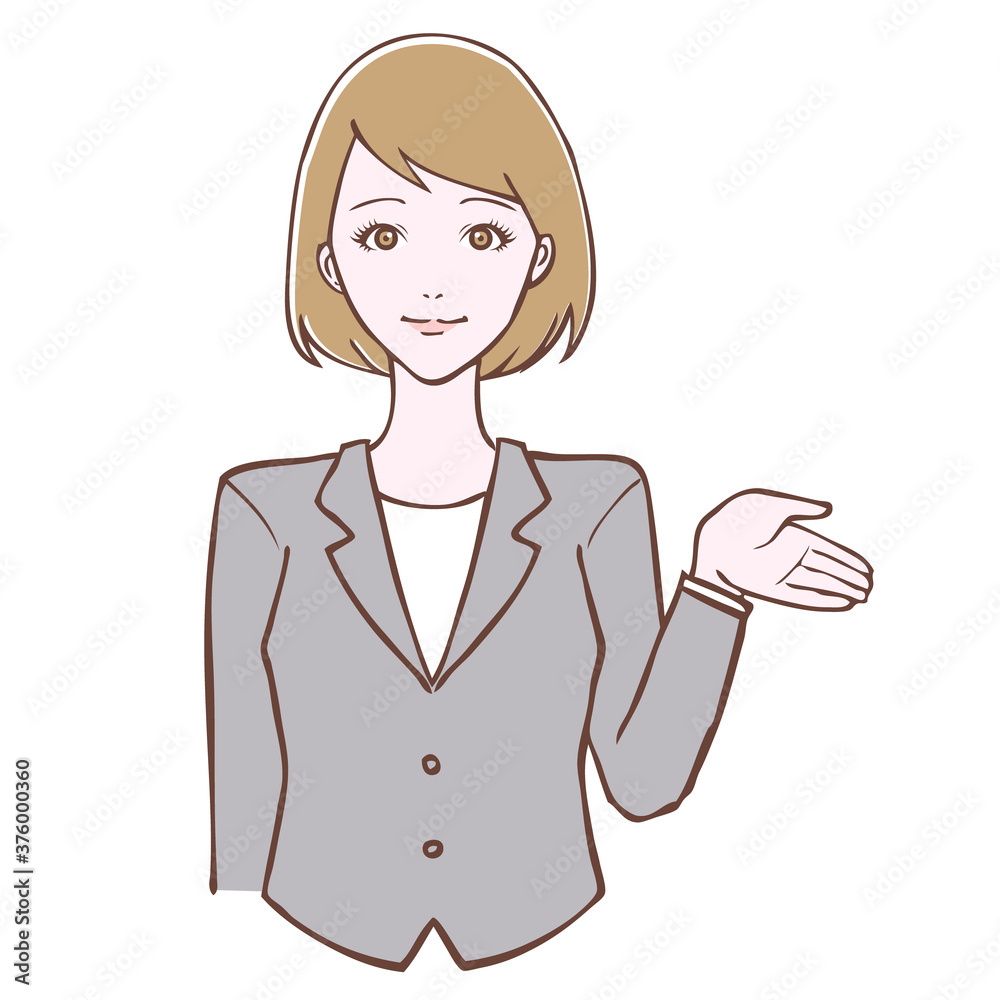 スーツを着た若い女性 案内ポーズ イラスト スーツを着た若い女性 案内ポーズ イラスト