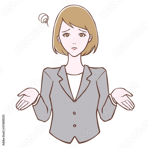 スーツを着た若い女性　がっかりポーズ　イラスト