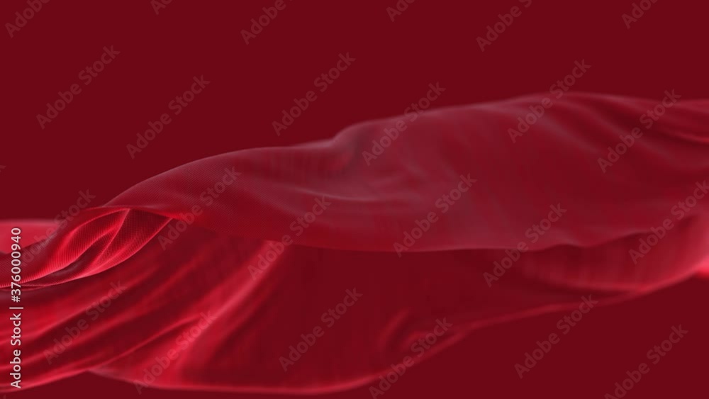 4k Red wave satin fabric loop background.Wavy silk cloth fluttering in the wind.tenderness and airiness.3D digital animation of seamless flag waving ribbon streamer riband.