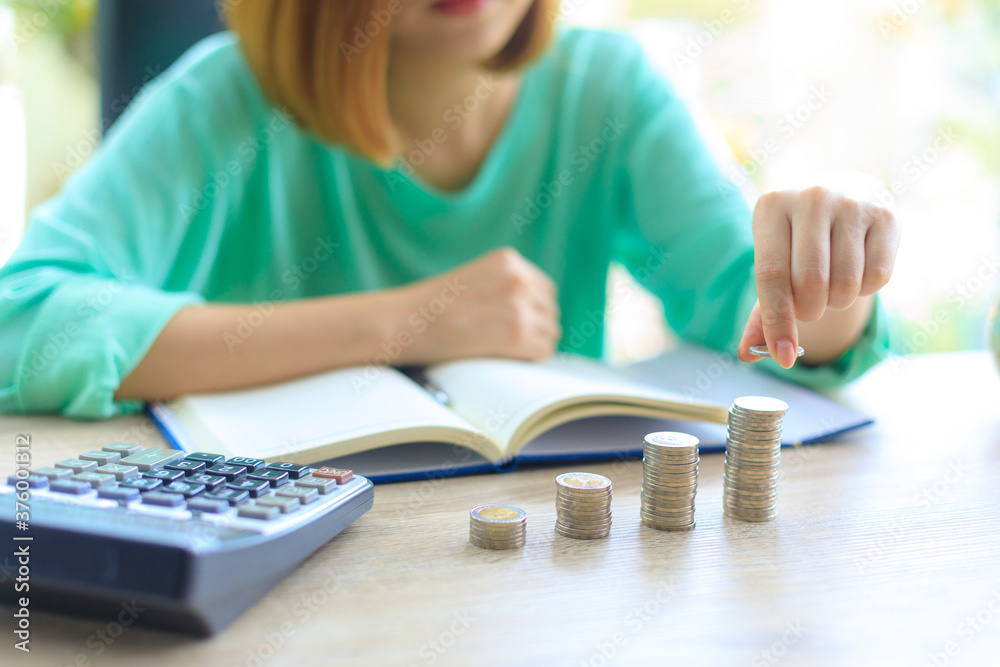 Asian female girl caculation money for her account saving Asian female girl caculation money for her account saving