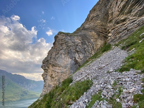 Alpine climbing rocks between the alpine lakes Melchsee (or Melch lake) and Tannensee (or Tannen lake) in the Uri Alps mountain massif, Melchtal - Canton of Obwalden, Switzerland (Schweiz) photo