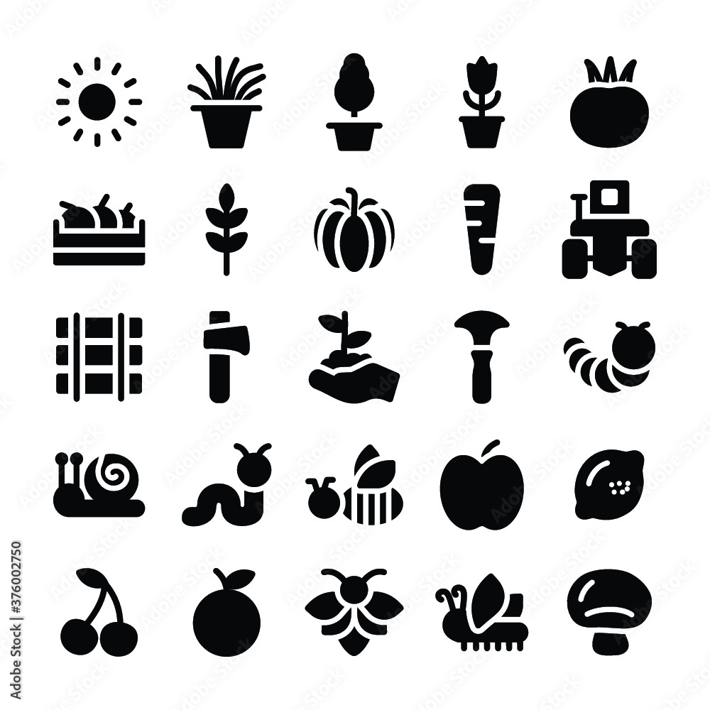 Gardening Equipments Glyph Icons Set