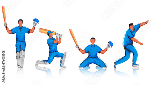 Faceless Cricket Players with Noise Effect in Different Poses.