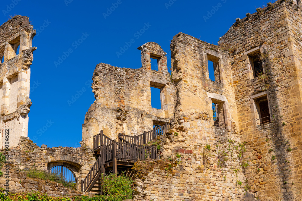 Old medieval ruin Castle with European architecture, France. Hight quality photo
