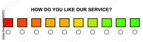 Vector feedback survey template. Ten scale of colorful from rage to satisfied with checkbox on white background. Emoticons element of UI design for client service rating. EPS10
