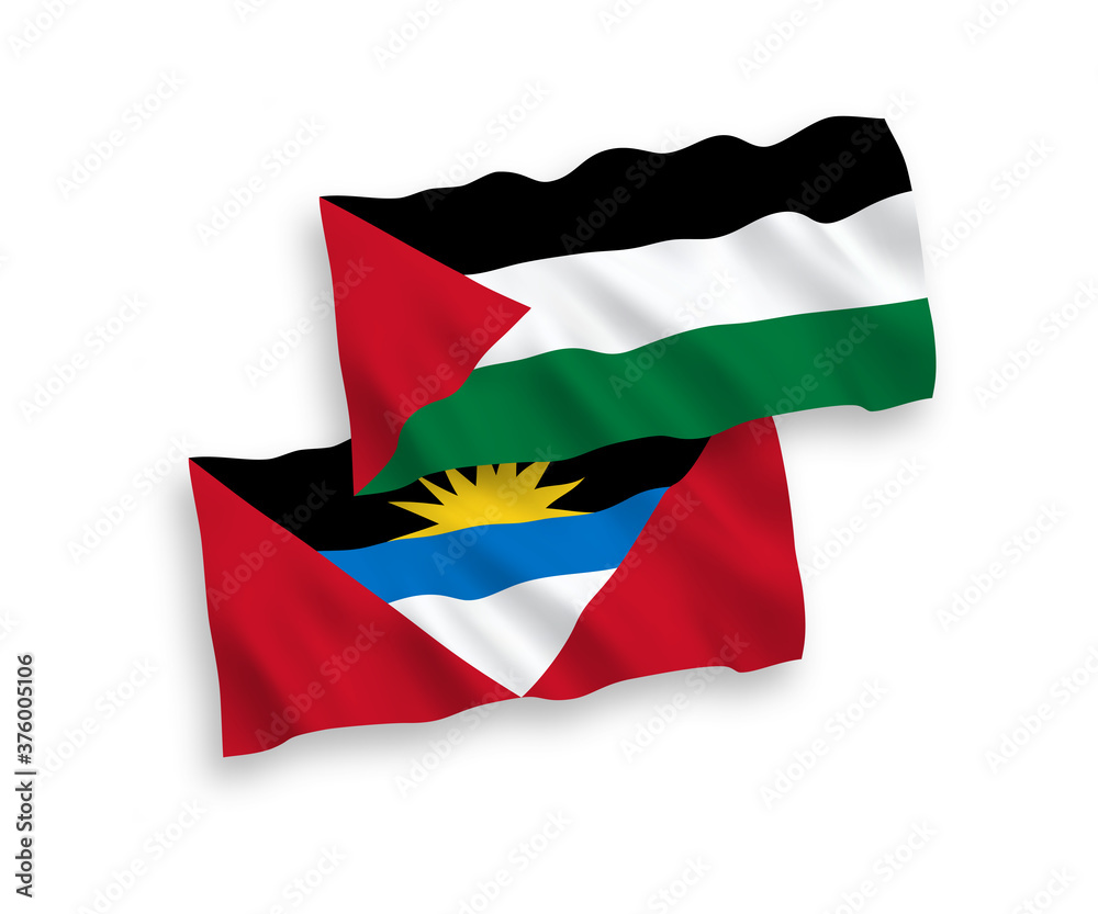 Flags of Antigua and Barbuda and Palestine on a white background Flags of Antigua and Barbuda and Palestine on a white background