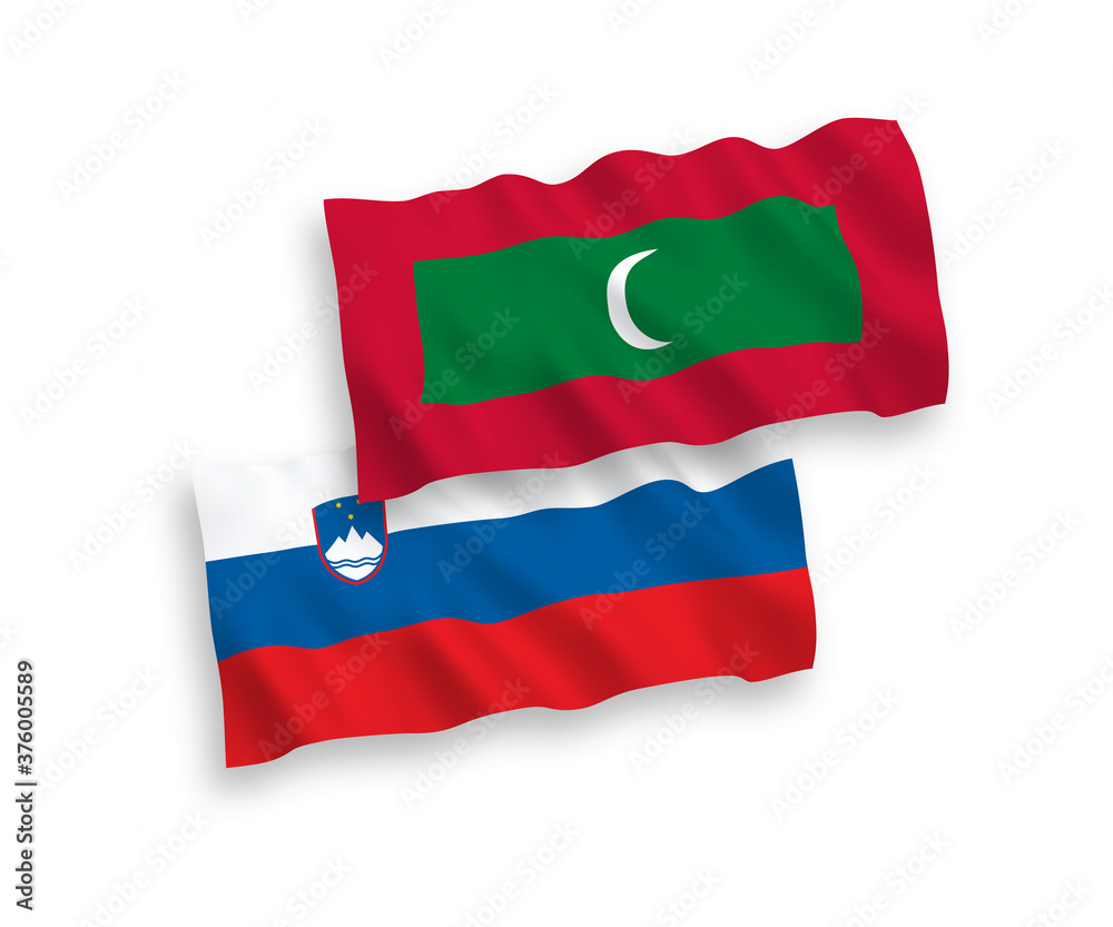 Flags of Slovenia and Maldives on a white background Flags of Slovenia and Maldives on a white background