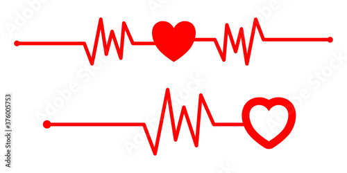 Red heart icon with sign heartbeat. Vector illustration. Heart sign in flat design. 