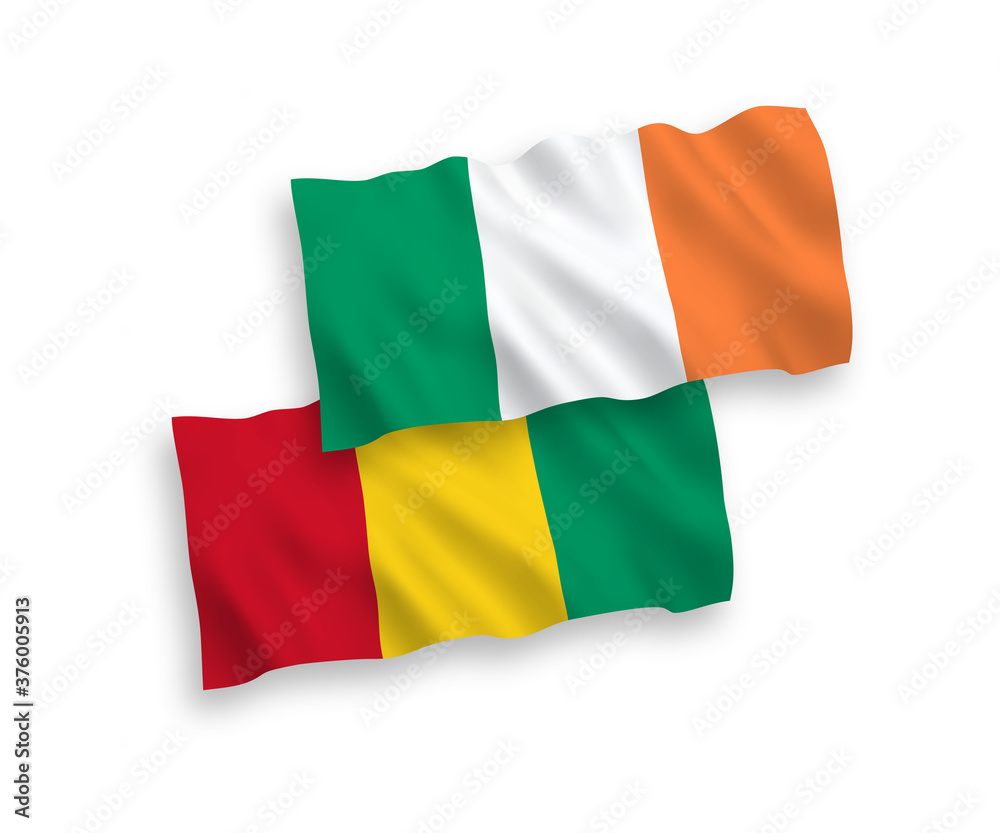 Flags of Ireland and Guinea on a white background Flags of Ireland and Guinea on a white background