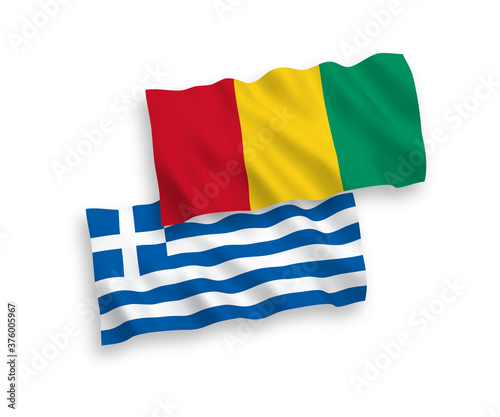 Flags of Greece and Guinea on a white background