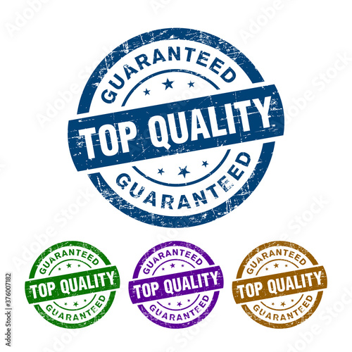 Simple grunge styled powerful Top Quality 4 Colored guaranteed banner, sticker, tag, icon, stamp, label, sign isolated on white background.

