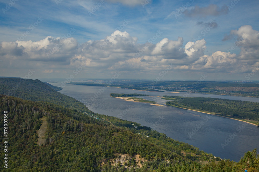 View of the Volga river from the top of the Strelnaya mountain, Zhigulevskie mountains, Russia.