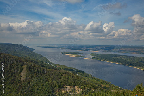 View of the Volga river from the top of the Strelnaya mountain, Zhigulevskie mountains, Russia.