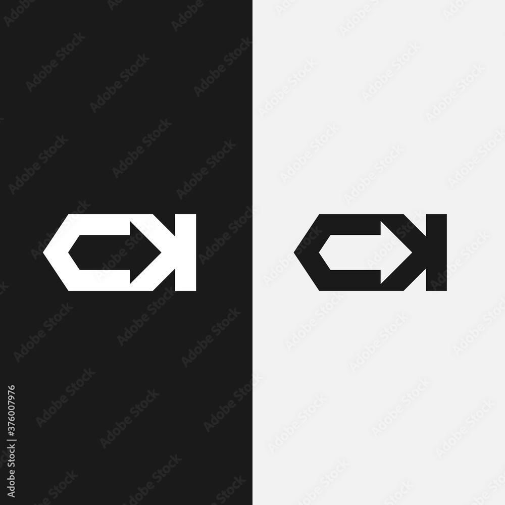 ck letter with simple logo vector arrow combination design