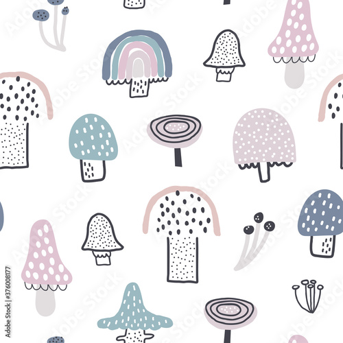 Seamless pattern with mushrooms. Creative autumn texture for fabric, wrapping, textile, wallpaper, apparel. Vector illustration.