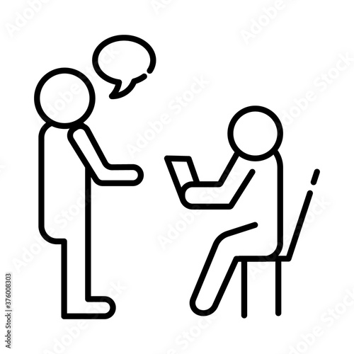 teamworkers figures talking coworking line style icon