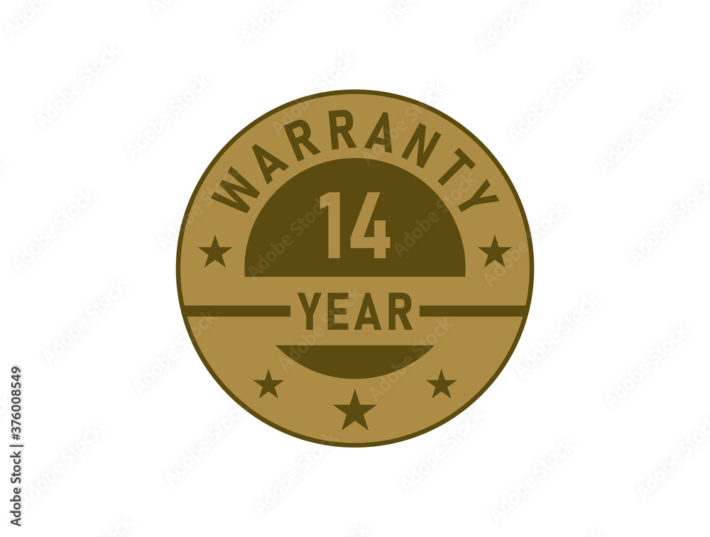 14 years warranty golden badges isolated on white background. Warranty label