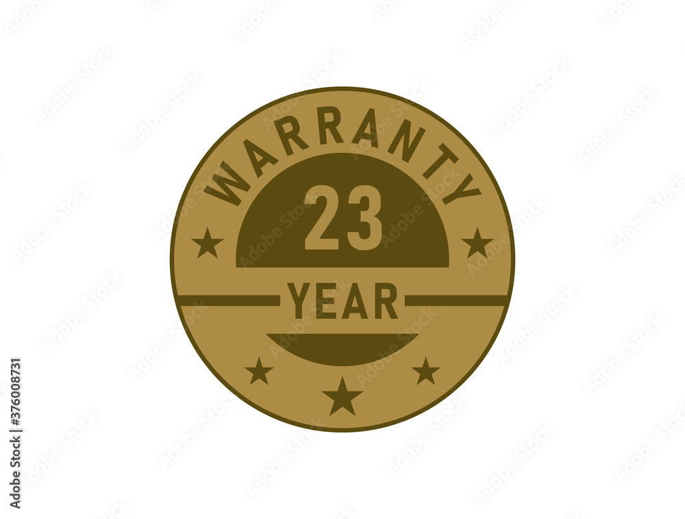 23 years warranty golden badges isolated on white background. Warranty label