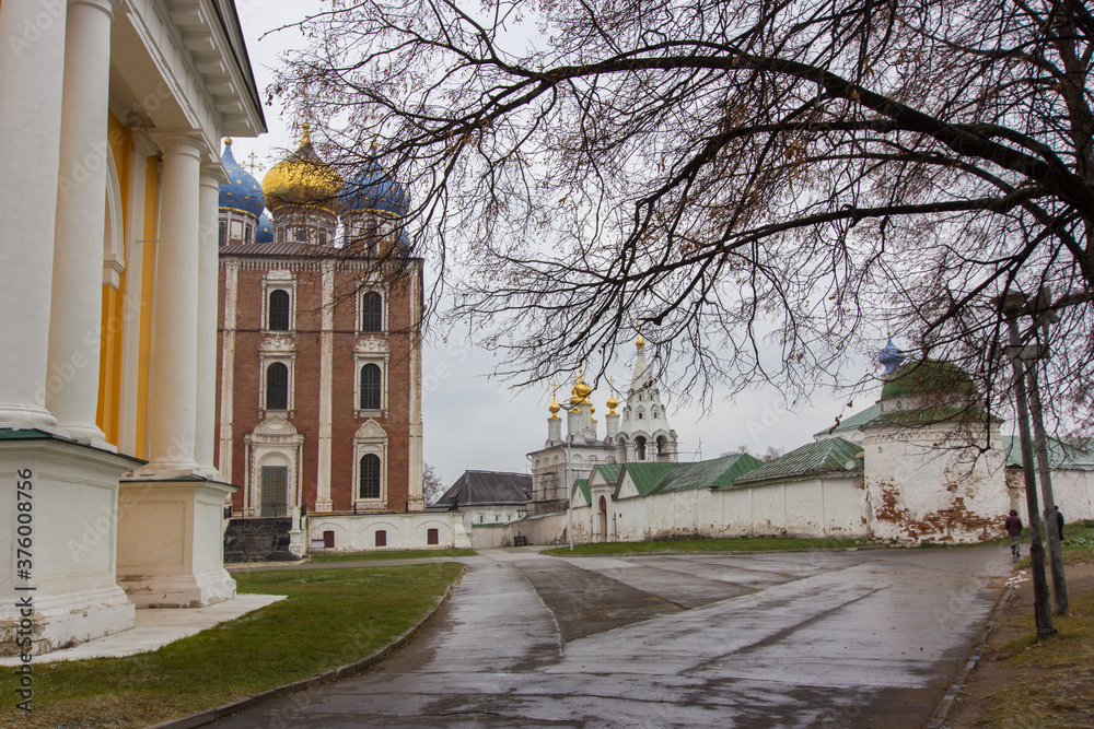 Naklejka premium Russia gold Ryazan Kremlin is a beautiful place attractions winter