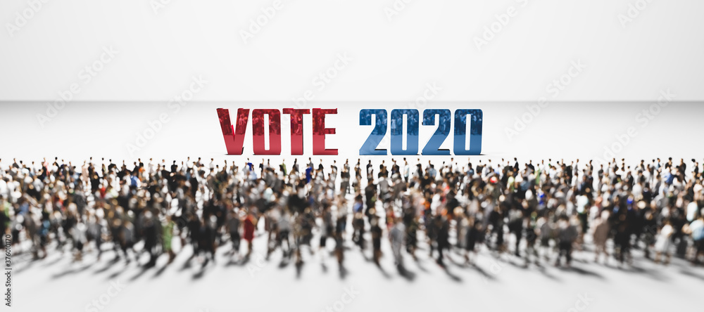 Vote 2020 slogan in front of large group of people. Vote 2020 slogan in front of large group of people.