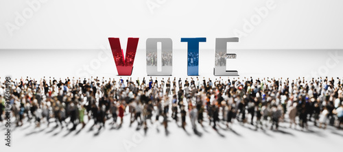 Obraz na plátně Vote slogan in front of large group of people.