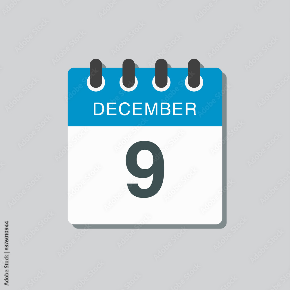 Calendar icon day 9 December, template icon day Calendar icon day 9 December, template icon day