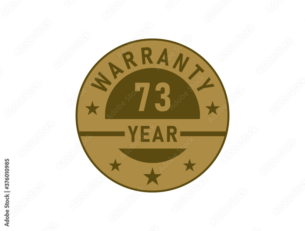 73 years warranty golden badges isolated on white background. Warranty label