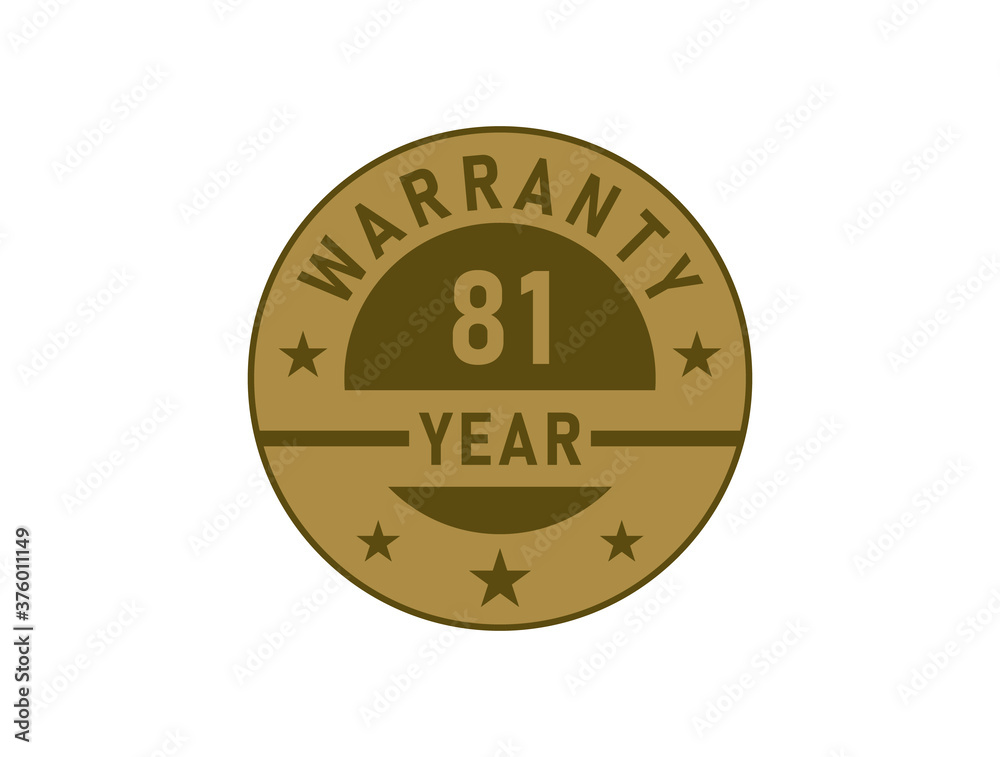 81 years warranty golden badges isolated on white background. Warranty label