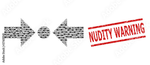 Fractal composition pressure horizontal and Nudity Warning textured stamp seal. Vector mosaic is created with scattered pressure horizontal items.