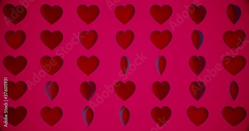 Romantic pattern with polygonal red hearts. For Valentine s Day event. Loop animation 4k. 3D rendering 3D illustration