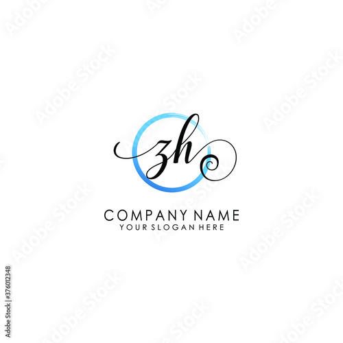 ZH Initial handwriting logo template vector 