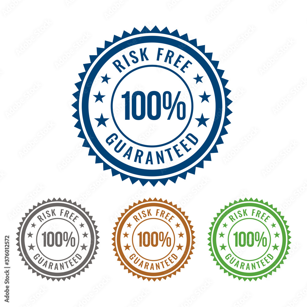 100% Risk-Free Guaranteed customer satisfaction badge isolated on white background.