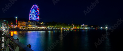 Russia Bolshoe Sochi Lazarevskoe pier amusement Park night view summer