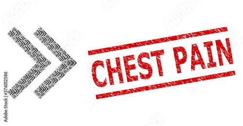 Recursive combination shift right and Chest Pain grunge stamp. Vector collage is made from recursive shift right items. Stamp includes Chest Pain tag between parallel lines.
