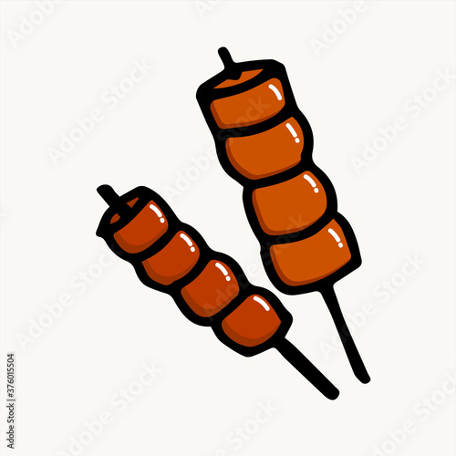 vector illustration of chicken satai, indonesian food. hand drawn chicken satai, cartoon style. modern scribble for kids, sticker, clip art. colorful doodle art. simple sketch, drawn with pen. 