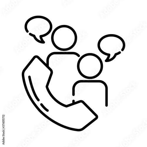 teamworkers with speech bubbles and telephone coworking line style icon