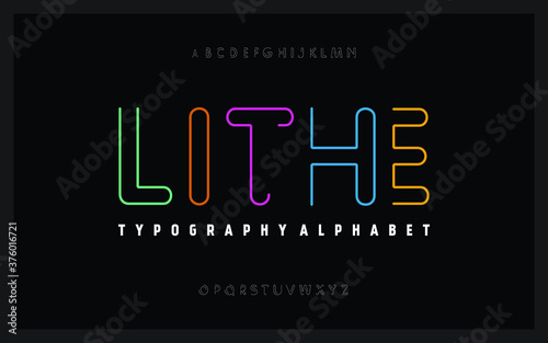 Neon light display typeface. Vector design of typography alphabet.